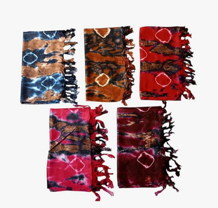 Women & Girls Head Scarf | Cotton Square Scarf Headwear for Maternity Mom | Soft Lightweight Tie-Dye Wrap with Tassels (Multi-colour, Multi-design,Pack of 1)