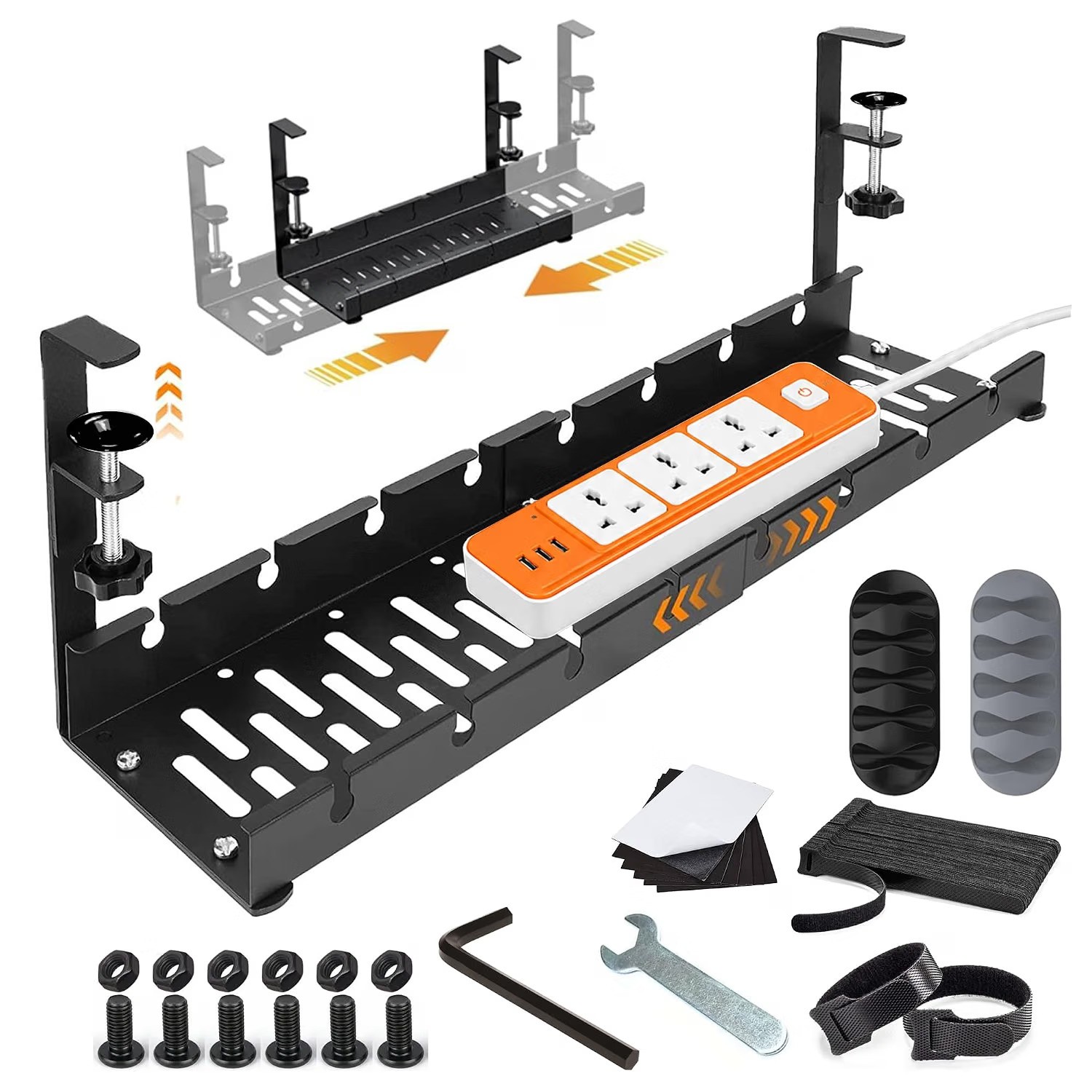 (Empty Box Deal )Adjustable Under Desk Cable Organizer Tray